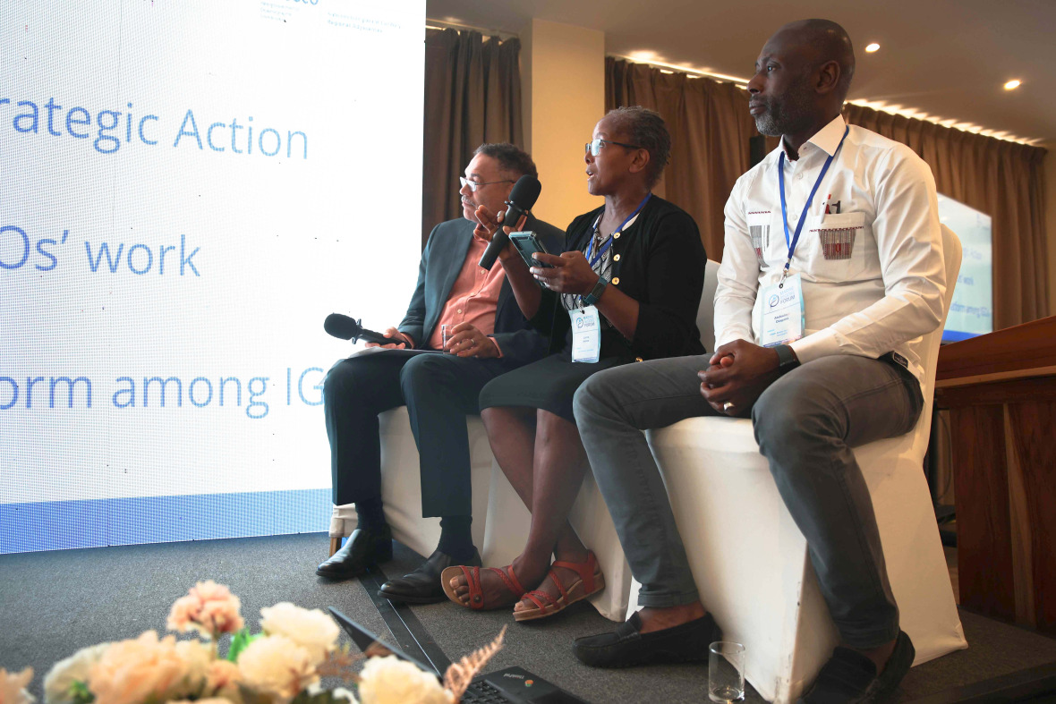 L-R: Christopher John Corbin, UNEP, Lorna Veronica Inniss, Head, IOCARIBE, UNESCO, and Abdoulaye Diagana, Abidjan Convention, UNEP